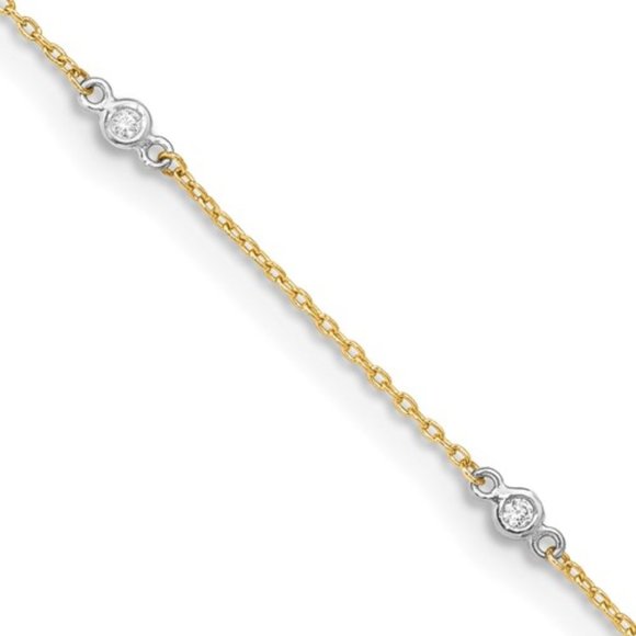 14k Two-tone CZ 9in Plus 1in ext. Anklet adjustabl - Picture 1 of 4